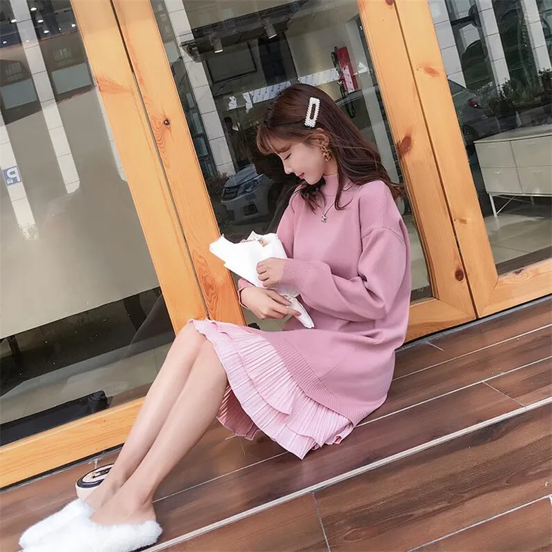 Платье-Свитер женское длинное осенне-зимнее Новое свободное платье-свитер с