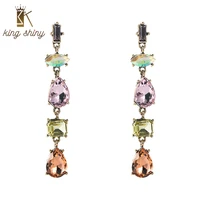 king shiny temperament multi color crystal pendant earrings luxury geometric gem diamond long tassel earrings female ear jewelry