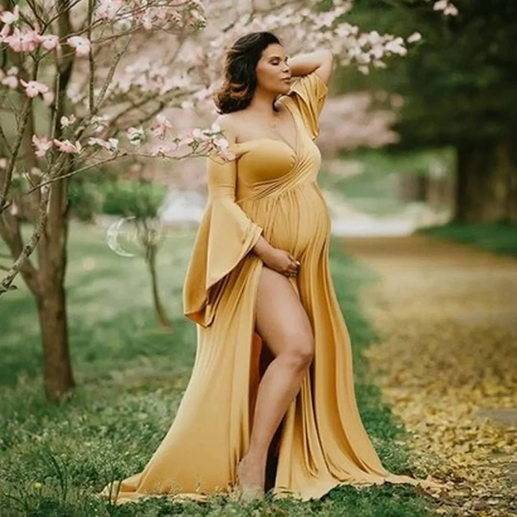 Платья для беременных для фотосессии платье для беременных vestidos платье для беременных vestido embarazada однотонное M-L с длинными рукавами Z4