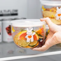 800ml cartoon glass seal fresh keeping box with lid fruit salad instant noodle bowl office school lunch box microwave safe