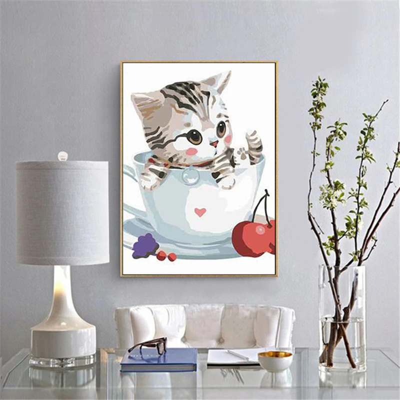 

Kitten Paintings By Numbers DIY Pictures Oil Coloring By Numbers Set Gift Drawing By Numbers Canvas Decor New Arrivals
