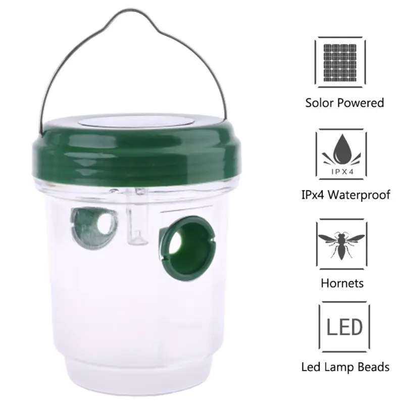 

Non-Toxic Wasp Trap Catcher, Reusable Solar Powered Fly Trap with Ultraviolet Light for Trapping Bees, Wasps, Hornets
