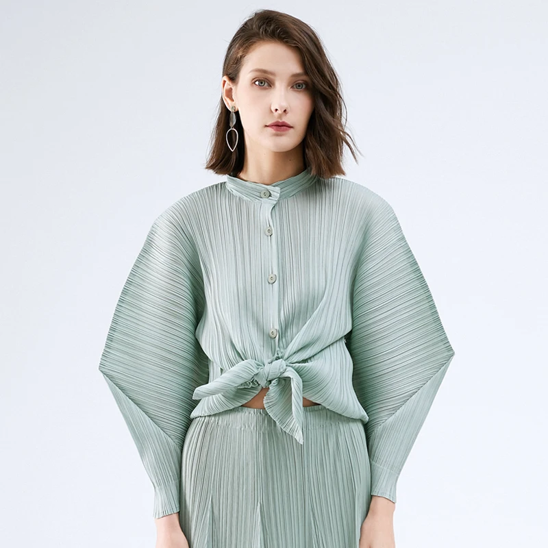 Женская плиссированная рубашка Miyake Свободный кардиган с высоким воротником и