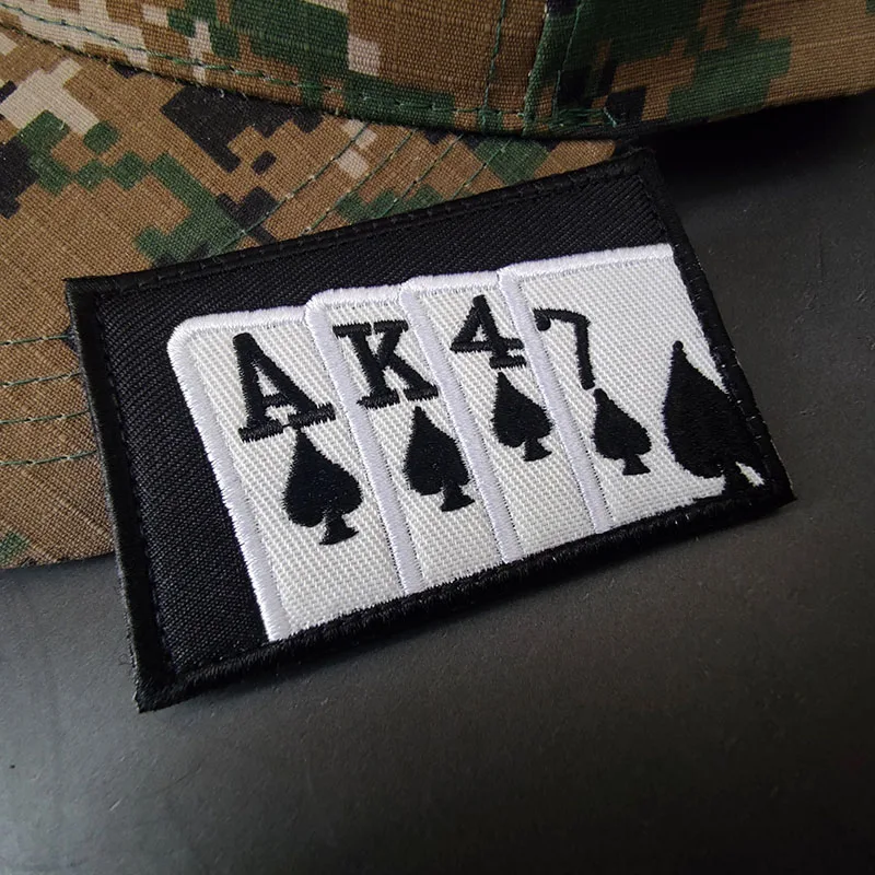 

AK47 Spades Playing Card Velcro Embroidery Patch Outdoor Tactical Military Cloth Sticker Personality Creative Morale Badge