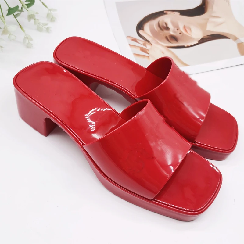 

2021 New summer high heels outside Jelly slippers women's Increase Thick heel fashion brand colorful Trendy slippers