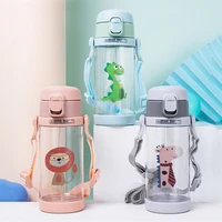 2pcs kids water sippy cup creative cartoon baby feeding cups with straws leakproof water bottles outdoor portable childrens cup