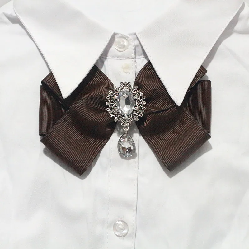 brown Модные галстуки для шеи корсаж бант галстук тканевая лента парфюм на подвеске брошь на воротник шпильки для женщин мужчин украшения для футболки - Окраска металла: brown