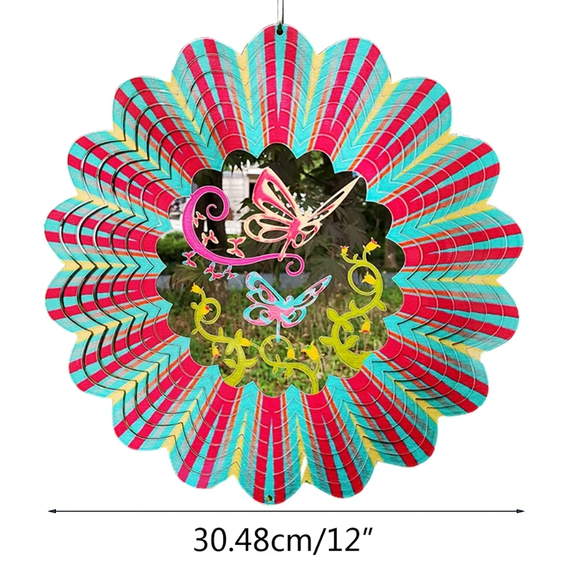 

3D Metal Wind Spinner with Swivel Hook 12 Inch Butterfly Sculpture Hanging Wind Spinners Outdoor Yard Garden Decor