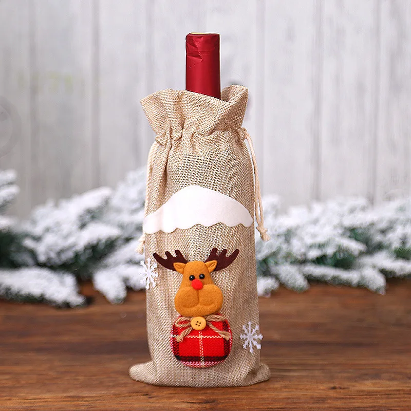 

Twins Party Santa Claus Snowman Deer Bottle Cover Table Wine Bag Restaurant Holiday Dress Up For New Year Xmas Dinner Party