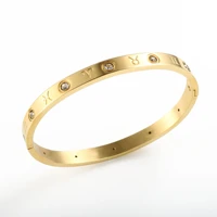 18k gold stainless steel 12 zodiac sign bangle bracelet open cuff bracelet 5a cz stone crystal bangle for women jewelry gifts