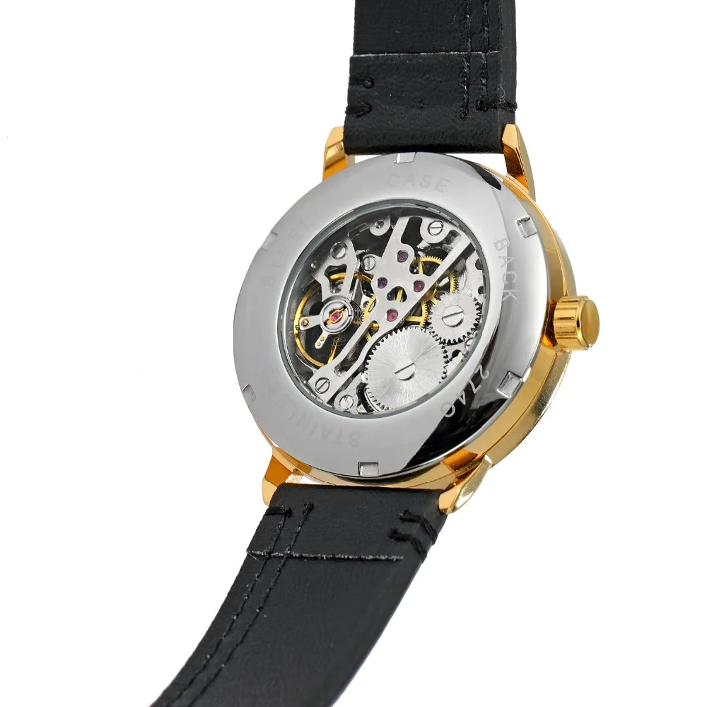 Мужские автоматические часы золотистые сетчатые с маленьким циферблатом секунд