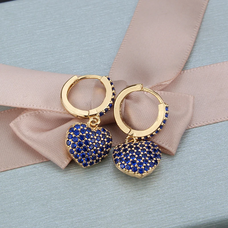 Женские серьги кольца SUNSLL золотые медные с кулоном в виде сердца и кубического