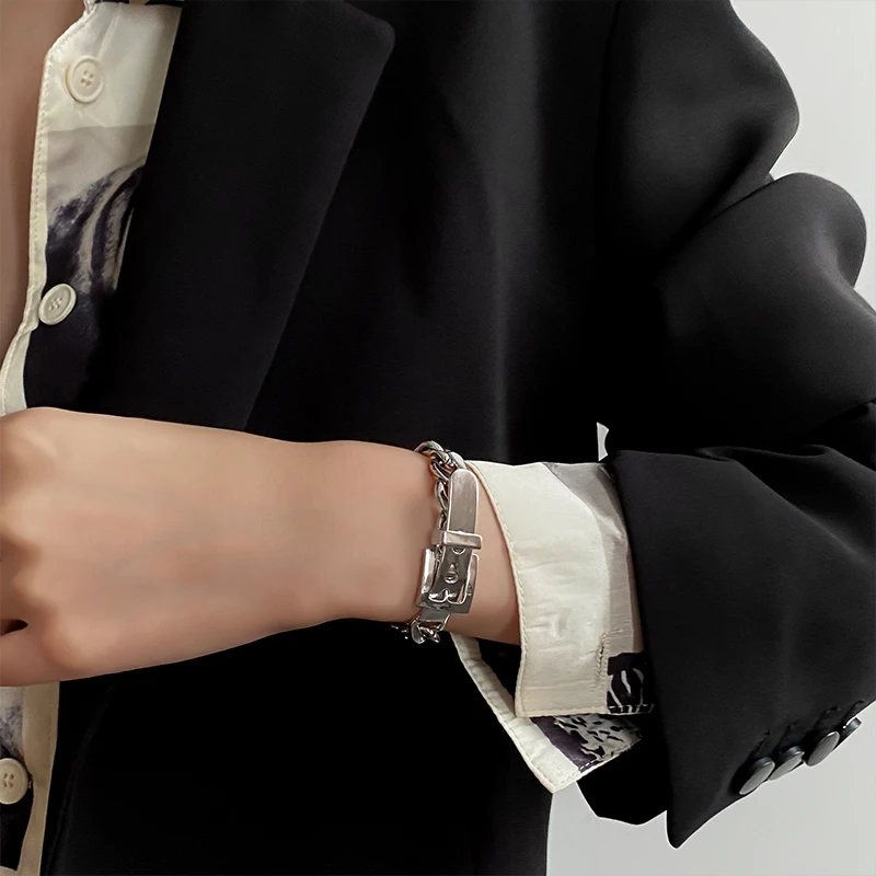 HZ Новый индивидуальный панк модного серебристого цвета цепочка ремень пряжка