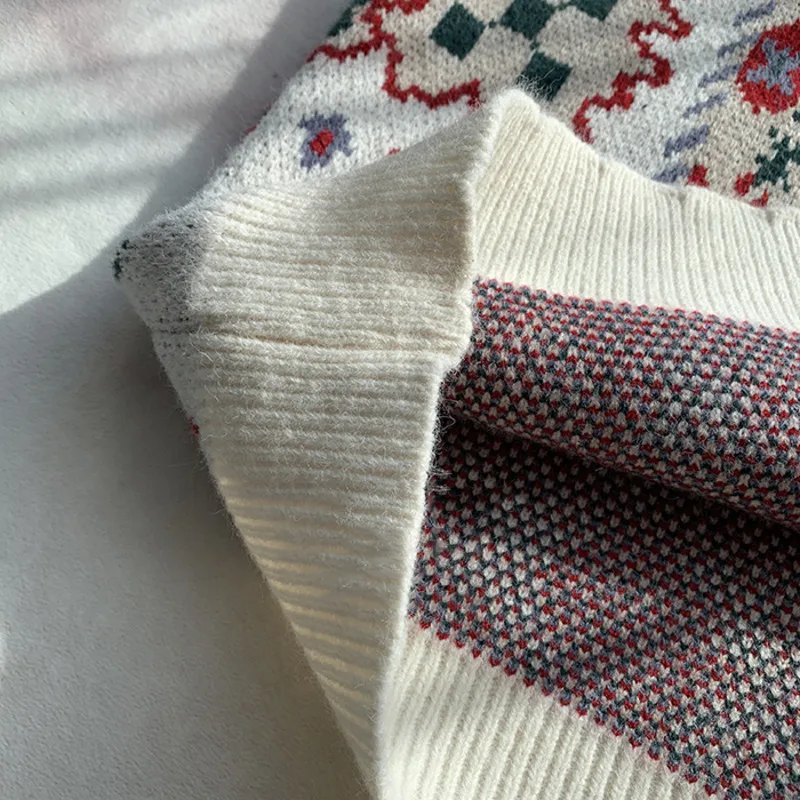 

Vintage 2021 Cardigan V Neck Long Sleeve Sweater Jacket Spring Autumn Casual Geometric Single Breasted Knitted Cardigan Women