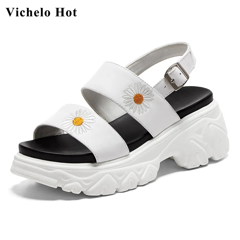 Женские сандалии Vichelo из натуральной кожи летняя обувь с открытым носком на