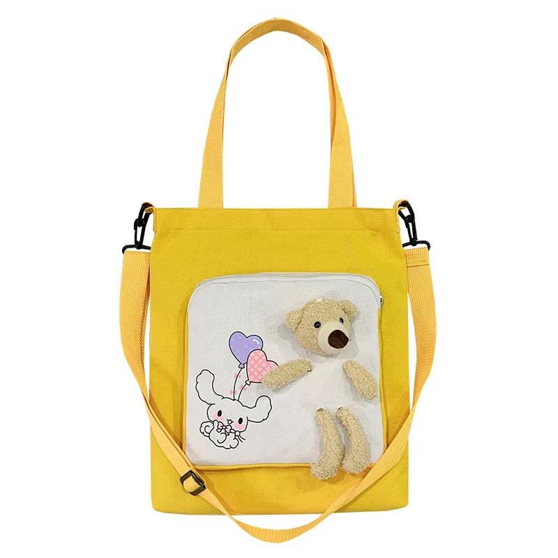 

Canvas Bag 2021 New Cute Bear Canvas Female Bag Korean Edition Single Shoulder Bag Large Capacity Students Handheld Class Bag