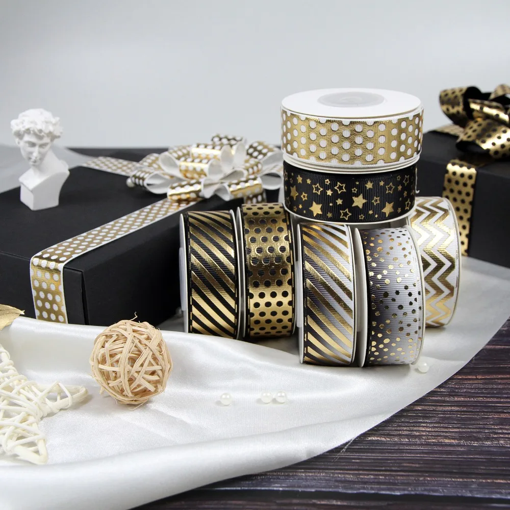 Золотая мини лента с узором в виде звезд 7/8 дюйма 22 мм волнами и полосками