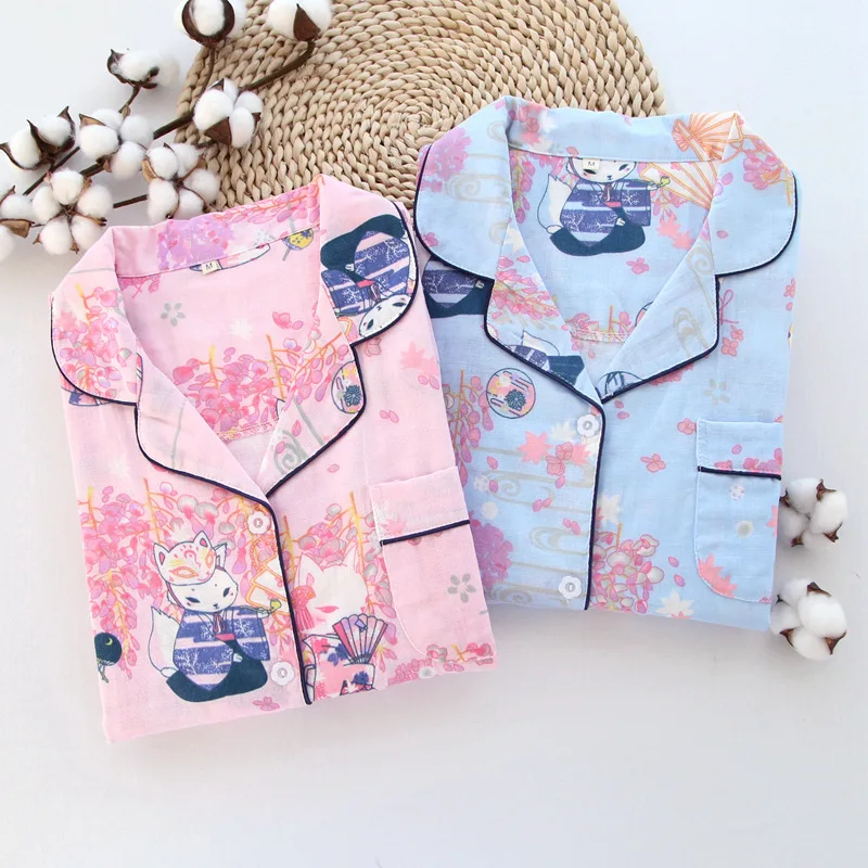 Традиционное японское кимоно осенняя пижама из чистого хлопка с длинным рукавом