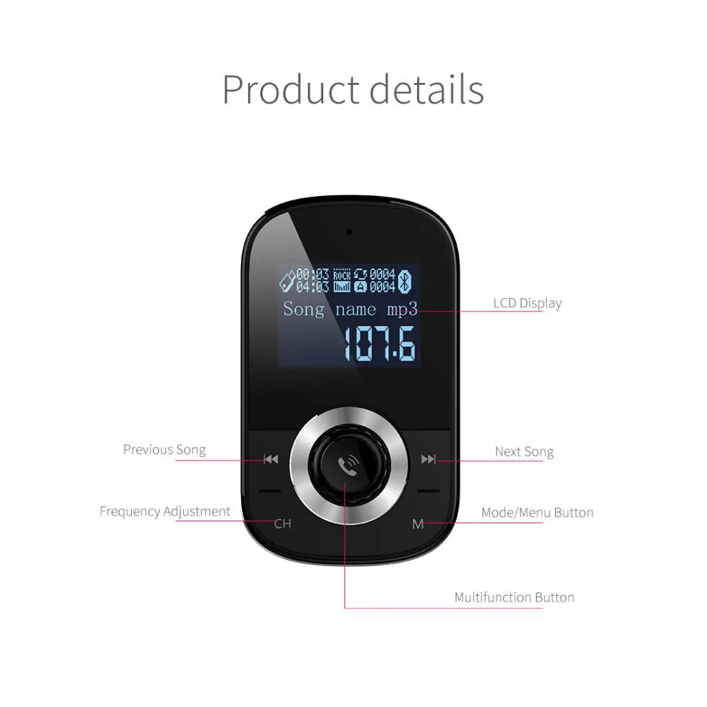 

Беспроводной автомобильный FM-передатчик Bluetooth 4,2 с двумя USB-портами