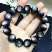 genuine natural silver obsidian flash bracelet women men stone stretch round beads crystal 10mm 11mm 12mm 13mm 14mm 15mm aaaaa