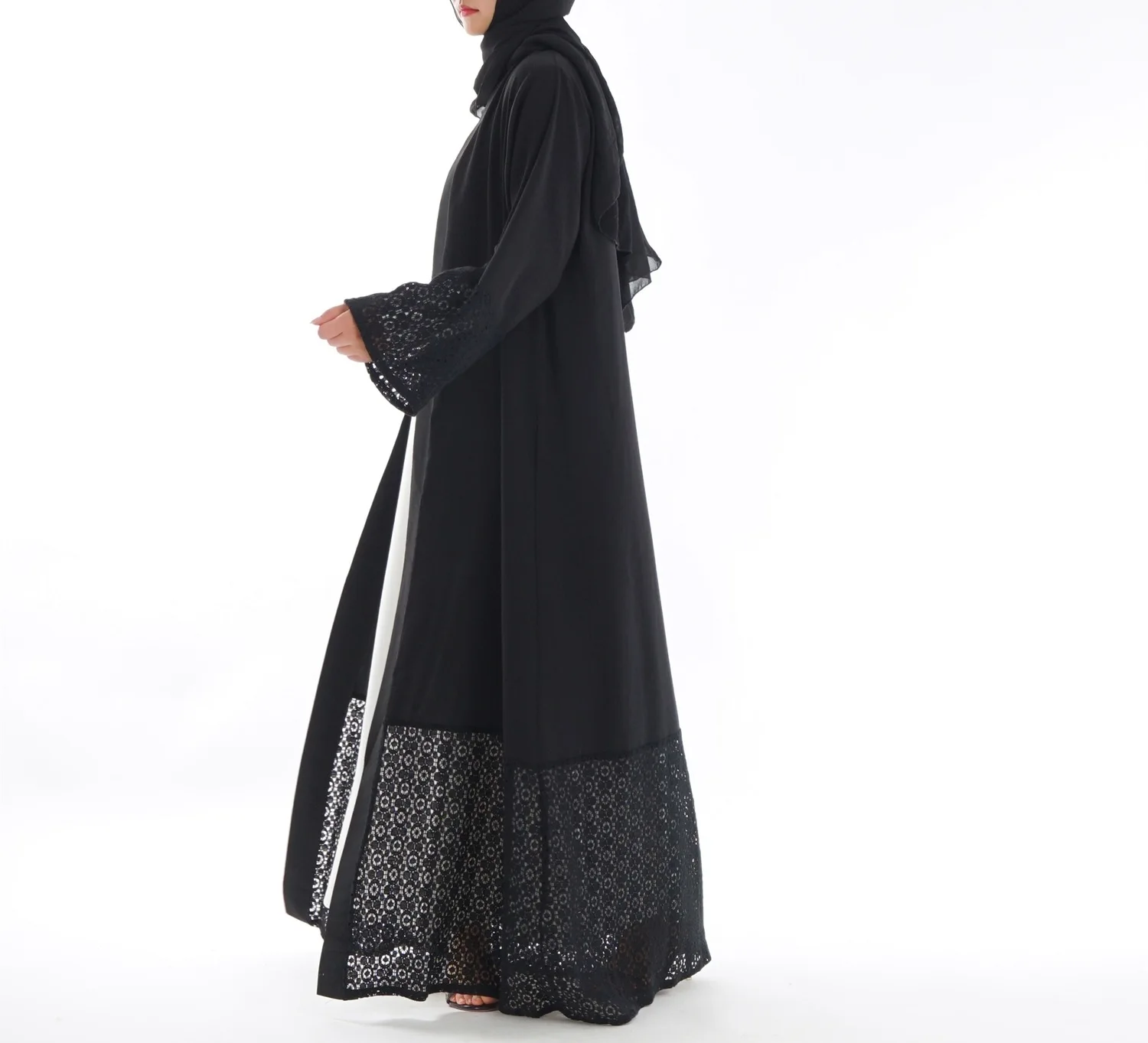 

Suit hijab Dress Hollow Out Full Cotton Lace Black Nida Woman Robe femme Robe abaya turkey bangladesh kaftan dubai vestido