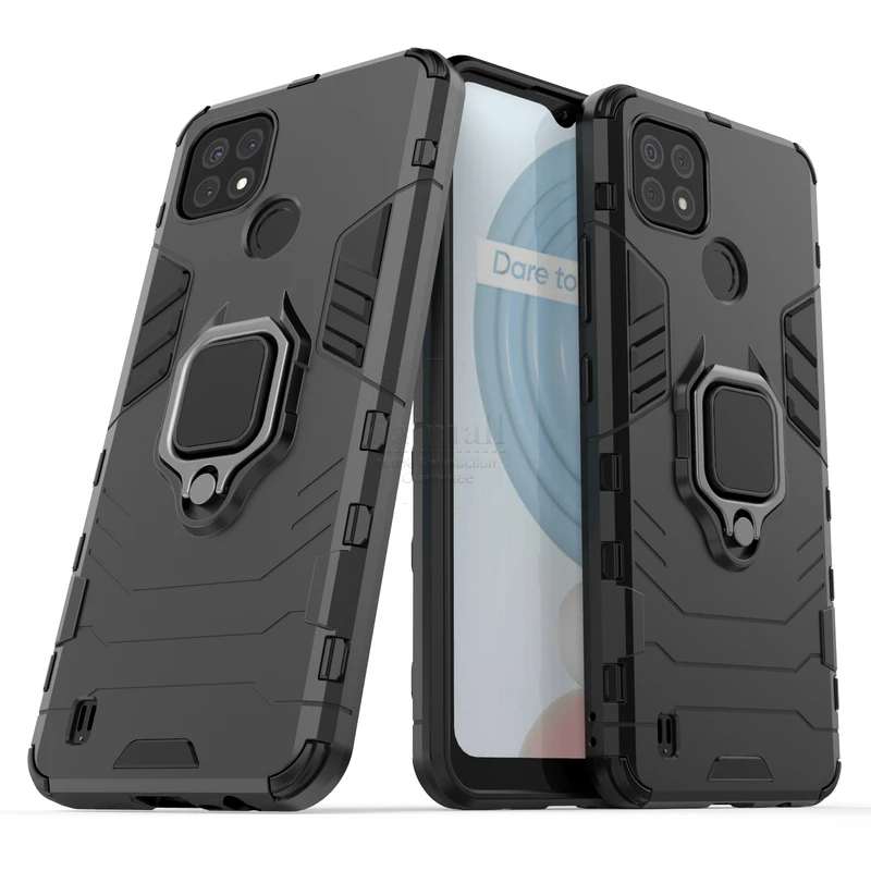 for oppo realme c21 case hybrid rugged armor kickstand with metal finger ring shock proof cover for realmi c21 phone cases free global shipping