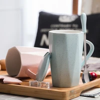 ceramics mug macaron diamond geometry mug ceramics latte milk fruit juice tea cups with cover spoon gift box