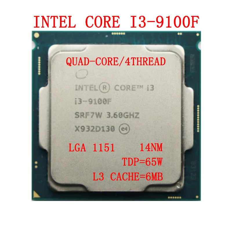 

Intel Core i3-9100F Processor i3 9100 6M cache, 3.60 GHz ,TDP 65W LGA 1151 Quad-Core Desktop CPU Compatible with H310 Mainboard