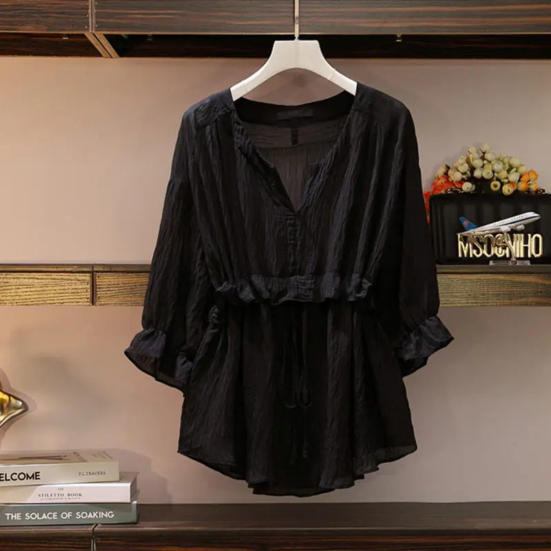 Блузка женская рубашка женский летний свободный топ с v-образным вырезом модная