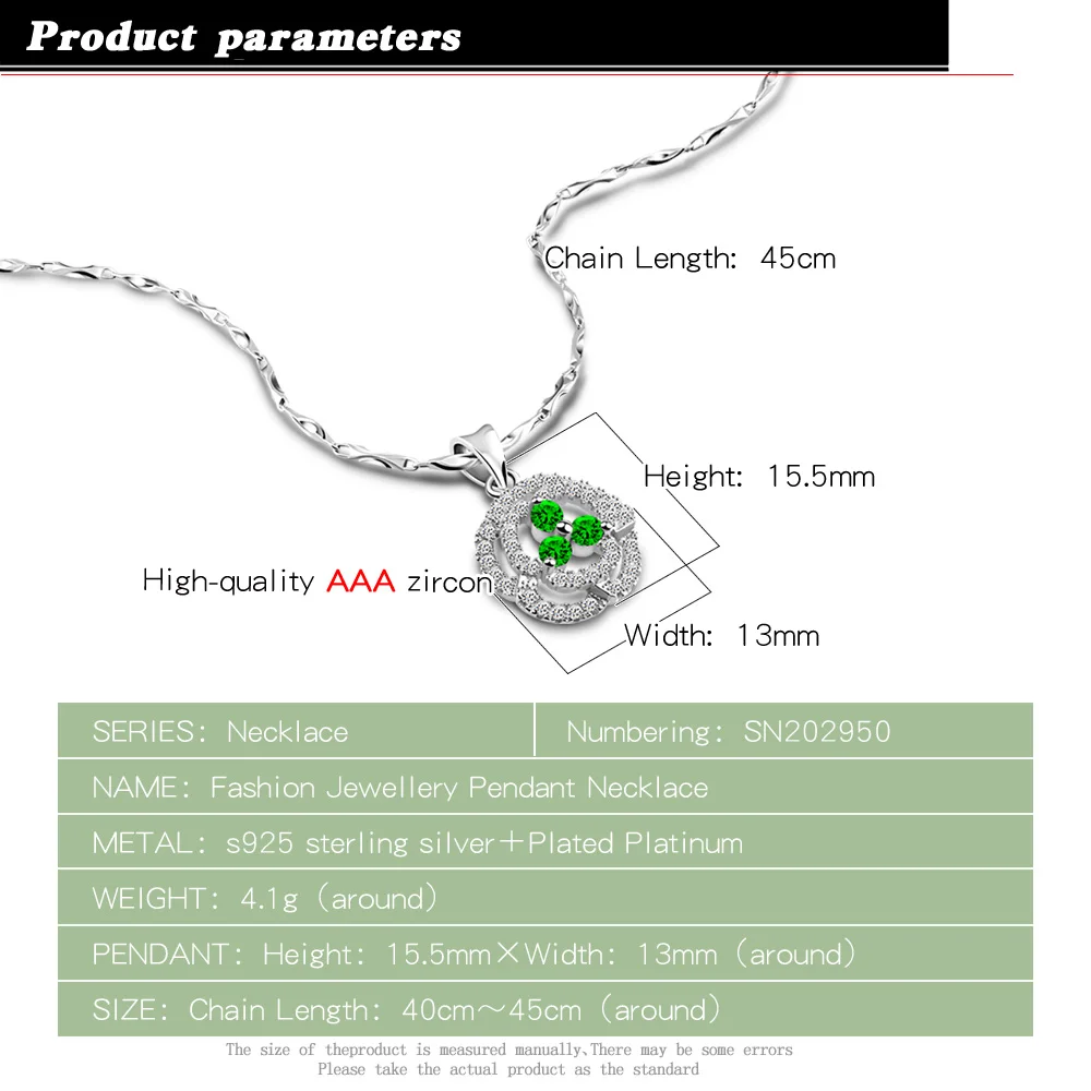 Новое ожерелье из стерлингового серебра S925 с инкрустацией зеленым цирконием
