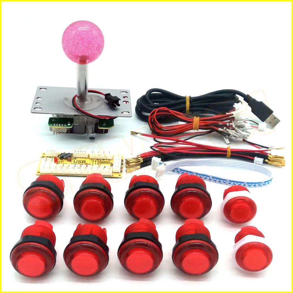 Red 2 Аркадные наборы DIY части 5Pin джойстик+ 2x24 мм+ 8x30 мм 5 в светодиодный с подсветкой кнопочные ноль задержки USB энкодер для ПК аркадная игра - Цвет: Red 2