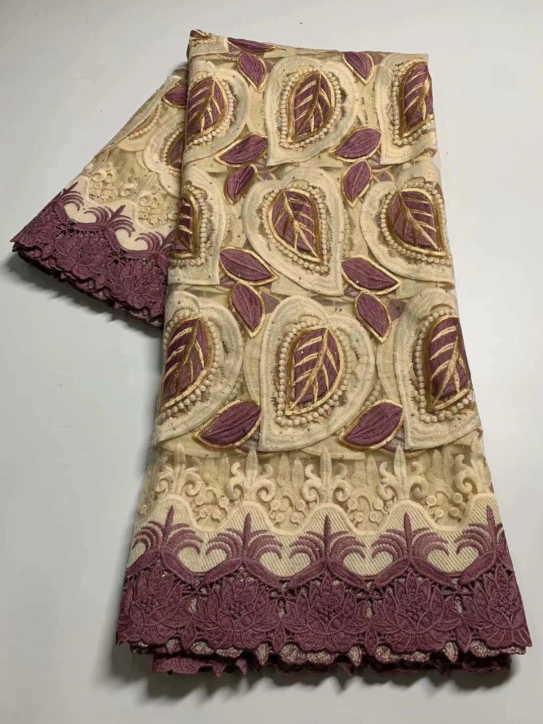 

TSN31 Leaves pattern embroidered French lace fabric,good quality African net lace for lady dress!