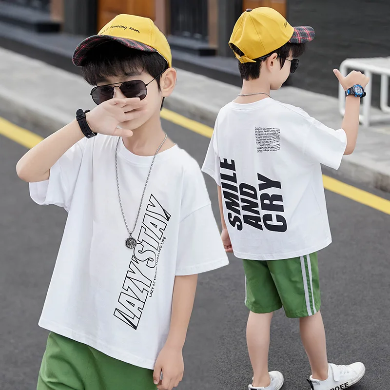 

New White Spring Summer Kids Clothes Suit Baby Boys T-shirt+ Shorts 2pcs/Set Kids Teenage Top Sport Children's Day Gift Formal