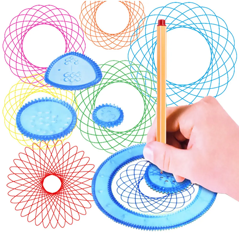 33PCS Spirograph Drawing Block Set Draw Spiral Design Educational Geometric Toys Baby Creative Shape Painting Ruler Rail Track | Игрушки и