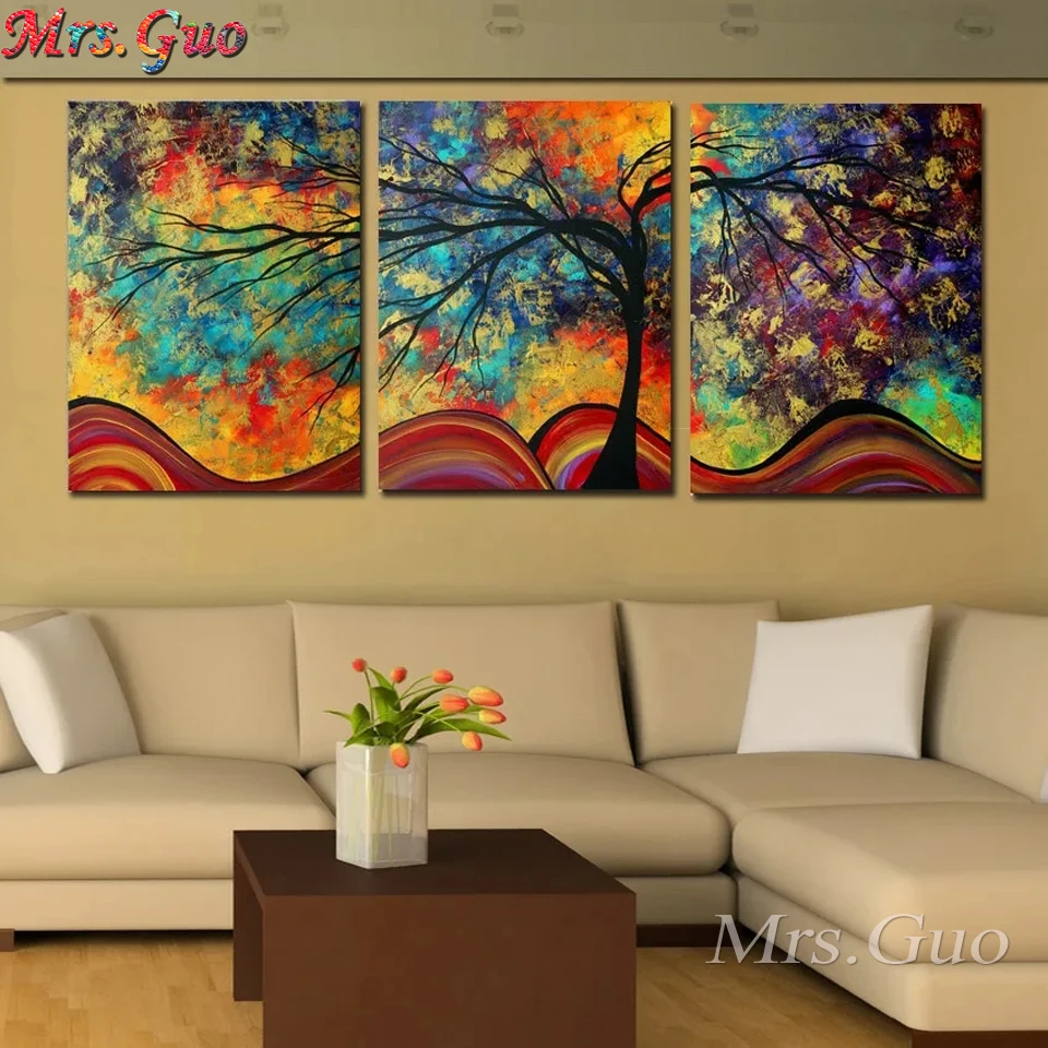 

3 Pcs Abstract Tree Diamond Painting 5D Diy Full Square Round Diamond Embroidery Colorful landscape Mosaic home Decor Wall Art,