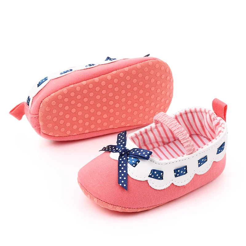 

Baby Girl Bow Shoes Baby Toddler Princess Dots Striped Newborn Soft Cotton Toddler Lace Crib Infant Little Kid Sole First Walker