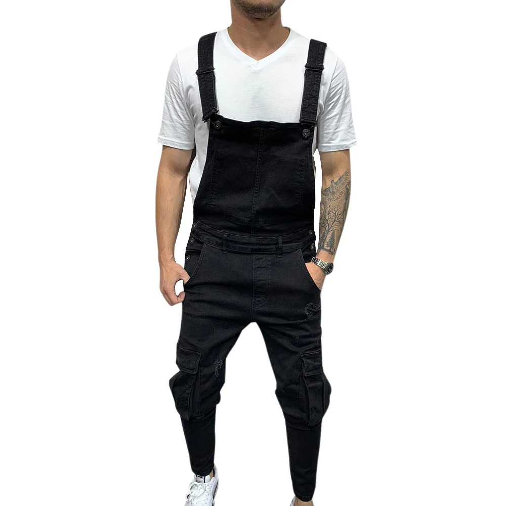 CYSINCOS Модные мужские рваные джинсы комбинезоны Hi Street Distressed Denim bib осенние штаны на