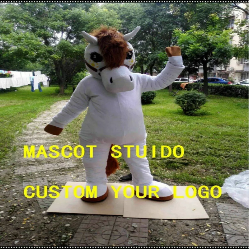 Белый костюм коня-маскота косплей вечерние платья для игр наряд взрослых