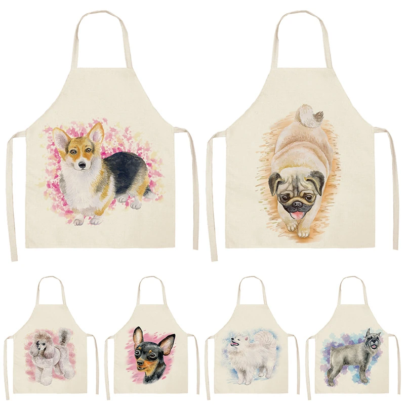 Собака мопс кухня безрукавные фартуки для женщин из хлопка и льна нагрудники
