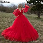 Бальное платье Sevintage, красное, с длинными рукавами-фонариками, из Мягкого Тюля в горошек, для особых случаев, с корсетом