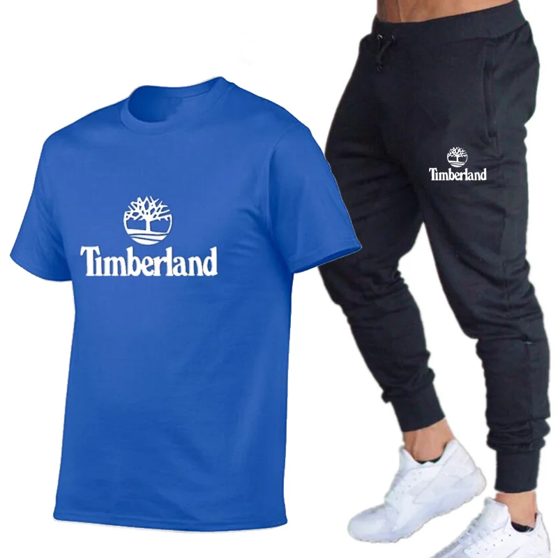 

2021 New Men's T-Shirt 2 Sportswear Pure Cotton Men's Short-Sleeved T-Shirt + Pants Pullover Sportswear Suit Casual Men's Clothi
