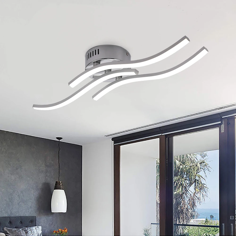 Luces de techo LED modernas, lámpara de techo de diseño curvado elegante, 220V, 18W/24W, 4000K, para pasillo, sala de estar, iluminación de dormitorios