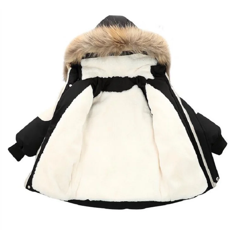 

Winter 4-12Years Boys Jackets Cotton Padded Clothing New Cotton Plus Velvet Thickening Warm Hooded Fur Collar Coat For Childrens