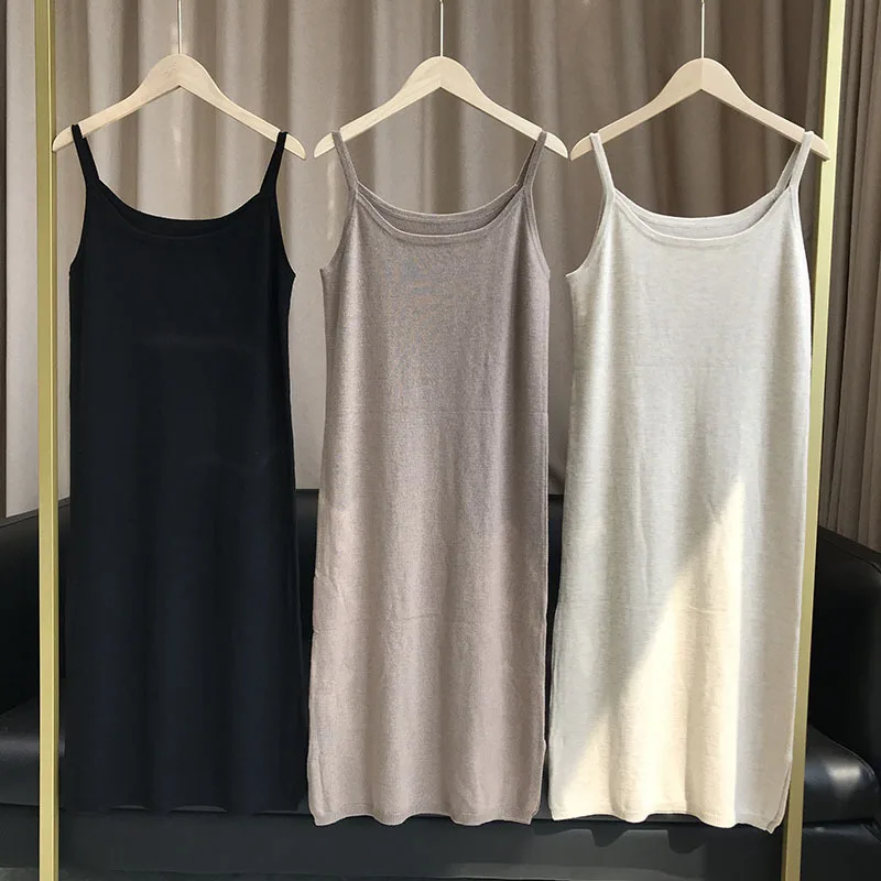 A Super Gentle Autumn Mini Dress with An Artifact Inside Soft Sheep Wool Knitted Sling Dress for Women