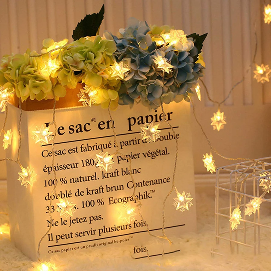 Star shape Светодиодный гирлянда с питанием от батареи 1,5 м/3 м/6 м/10 м, гирлянда со звездой и луной, гирлянда, светильник на год, Рождество, свадьбу, домашний декоративный светильник - Испускаемый цвет: Star shape