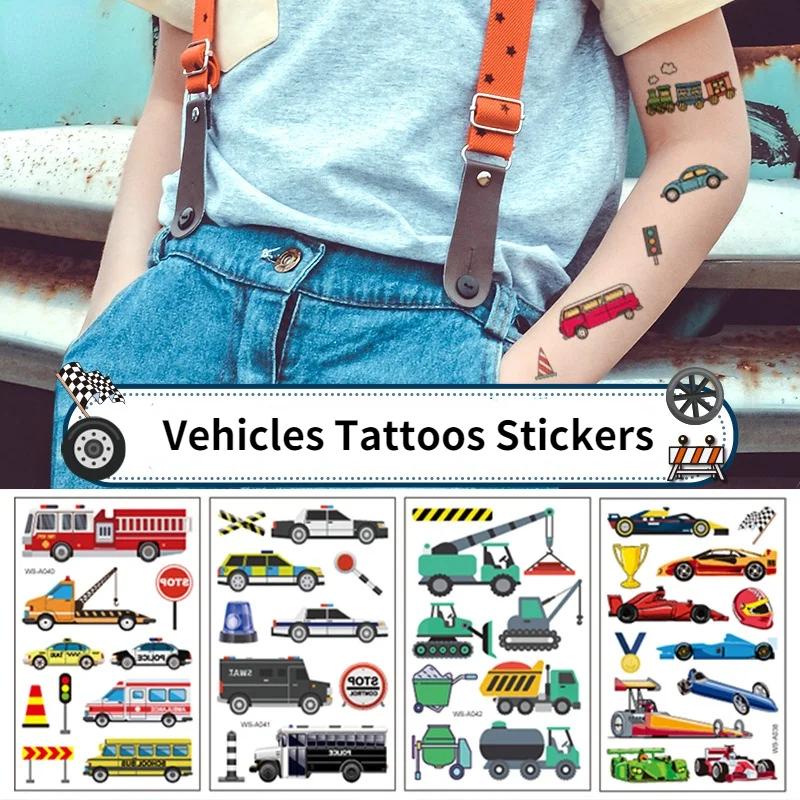 

10pcs Vehicles Temporary Tattoos Car Fake Stickers for Children Girls Boys Party Favors Supplies Kids Birthday Party Bag Filler