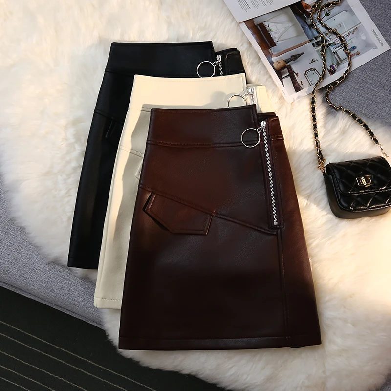 

Женская юбка-карандаш из ПУ кожи, с завышенной талией