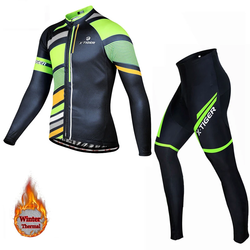 

New Men Cycling Jersey Sets Long Sleeve Thermal Fleece Windproof Jacket Suit MTB Bike Clothing Running Fitness Team Sportwear
