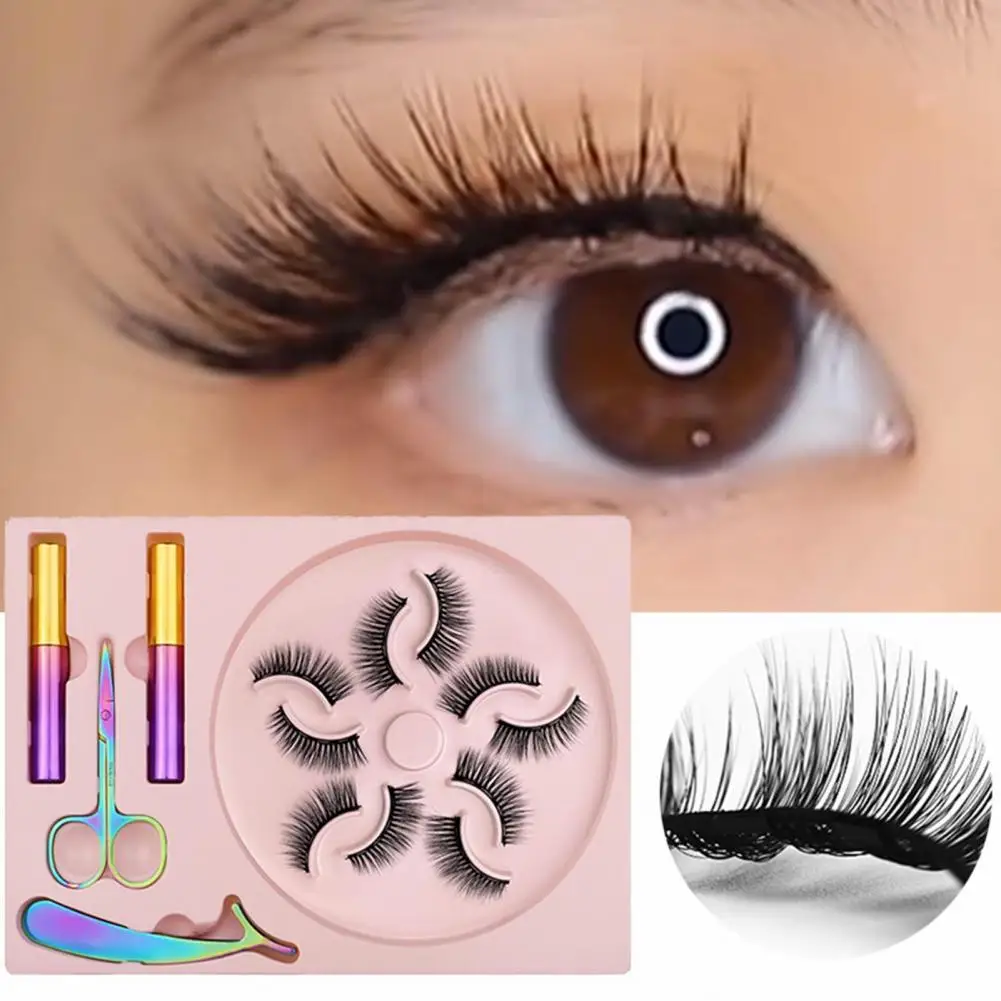 

Echo-beauty 5Pairs Natural Curling False Eyelash Kit Lotus Holder Magnetic Thick False Eyelashes Eyeliner Set for Women Makeup