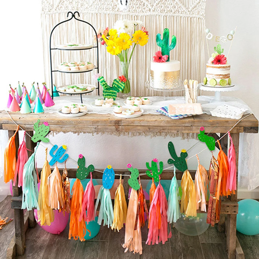 1 комплект нетканое полотно с рисунком кактуса баннер гирляндами флаг гирлянда